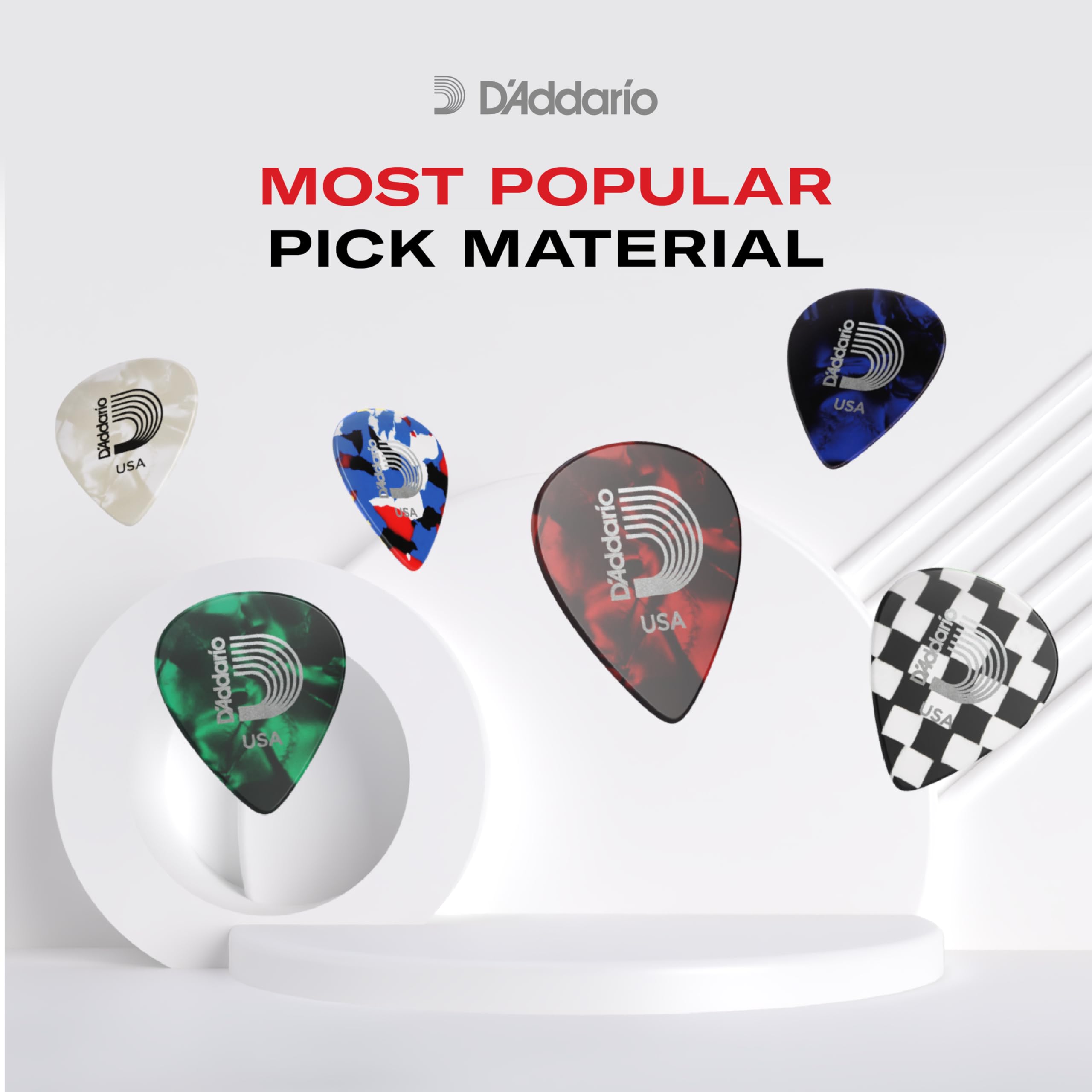 D'Addario Multi-Color Celluloid Guitar Picks, 25 pack, Light